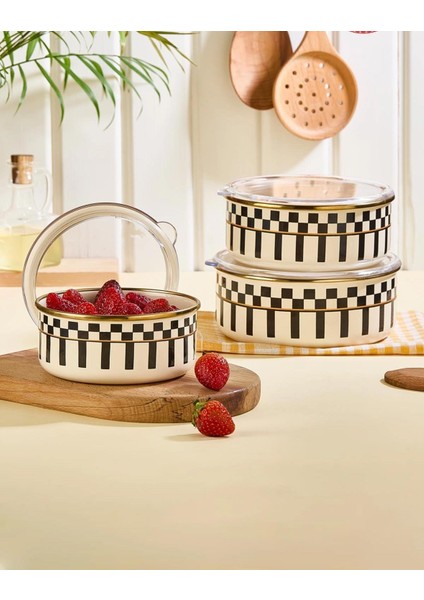 Prime Cream 3’lü Emaye Saklama Kabı ve Emaye Servis Tepsisi 28 cm fırsatları