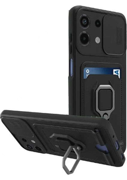 Xiaomi Redmi Note 13 4g Kılıf Zuma Kartvizitli Yüzüklü Silikon - Siyah