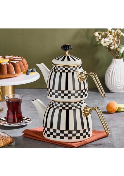 Prime Cream Emaye Bitki Çayı Demliği - Emaye Ayaklı Şekerlik ve Emaye Çaydanlık Takımı fırsatları