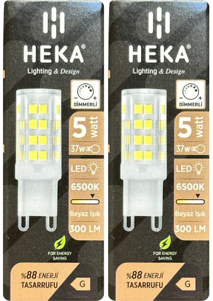 (2 Adet) Heka 5W (37W) 6500K (Beyaz Işık) G9 Duylu Dim Edilebilir LED Kapsül Ampul
