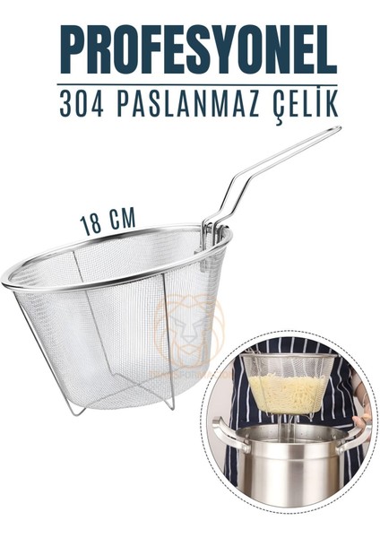 Paslanmaz Çelik Patates Kızartma Süzgeci, Gri, Dayanıklı ve Pratik Kullanım