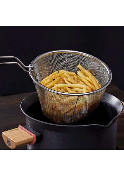 Paslanmaz Çelik Patates Kızartma Süzgeci, Gri, Dayanıklı ve Pratik Kullanım