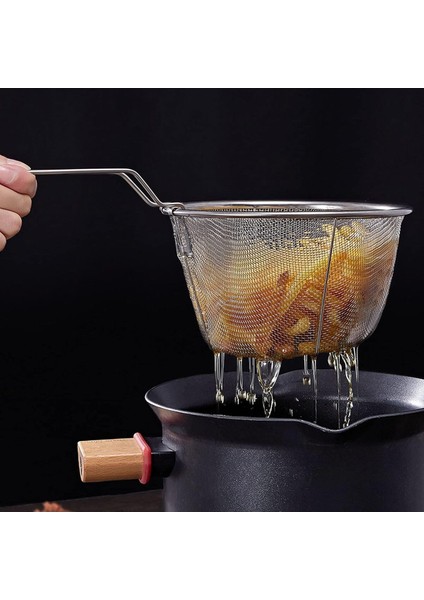 Paslanmaz Çelik Patates Kızartma Süzgeci, Gri, Dayanıklı ve Pratik Kullanım