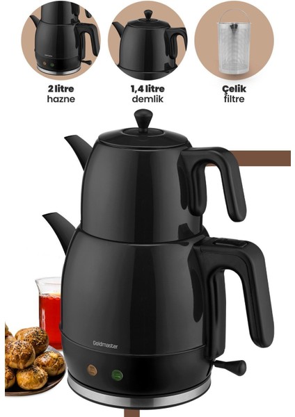 Siyah Xl Geniş Hazneli Paslanmaz Çay ve Su Isıtıcı, Damlatmaz Özellikli fiyatları