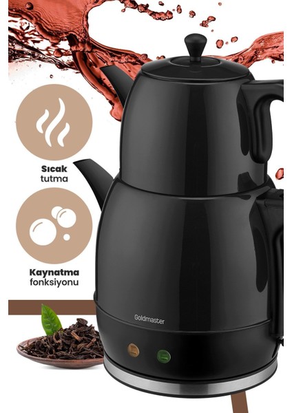 Siyah Xl Geniş Hazneli Paslanmaz Çay ve Su Isıtıcı, Damlatmaz Özellikli modelleri