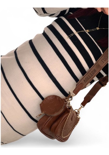 Çift Çanta ve Mini Ek Cüzdan Omuz Askılı Taba Renk Çanta New Season modelleri