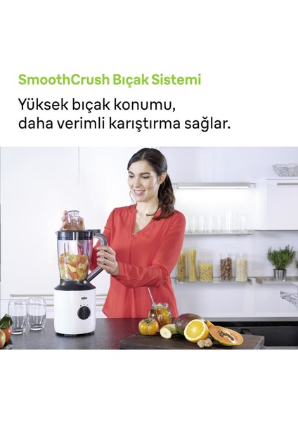 800 W Güçlü Cam Sürahi Blender, Beyaz, Hızlı ve Pratik Smoothie Hazırlama Aracı