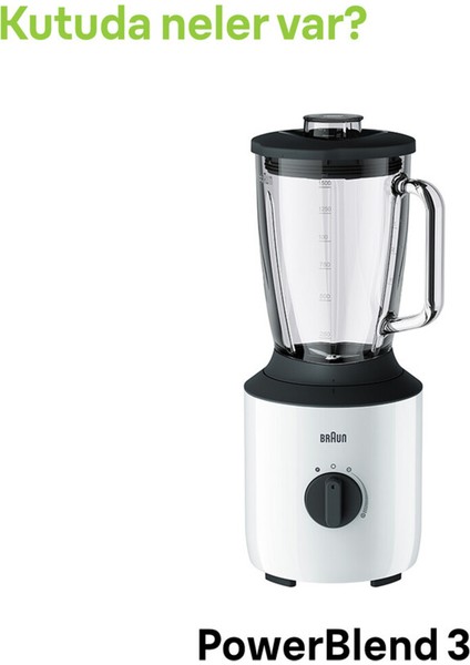 800 W Güçlü Cam Sürahi Blender, Beyaz, Hızlı ve Pratik Smoothie Hazırlama Aracı