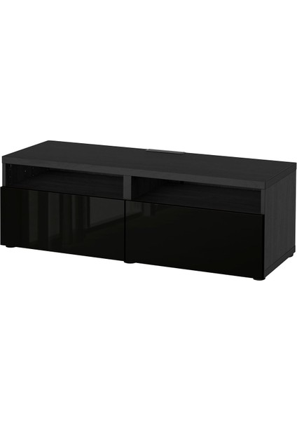 Tv Sehpası, Venge-Parlak Cila-Siyah, 120X42X39 Cm, Selsvıken, Fren Raylı