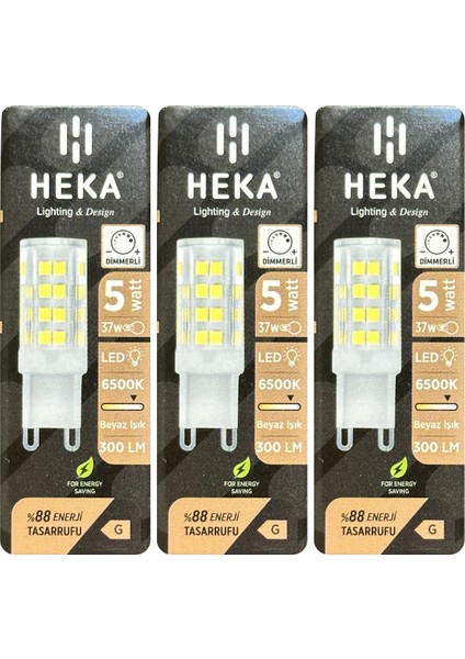 (3 Adet) Heka 5W (37W) 6500K (Beyaz Işık) G9 Duylu Dim Edilebilir LED Kapsül Ampul
