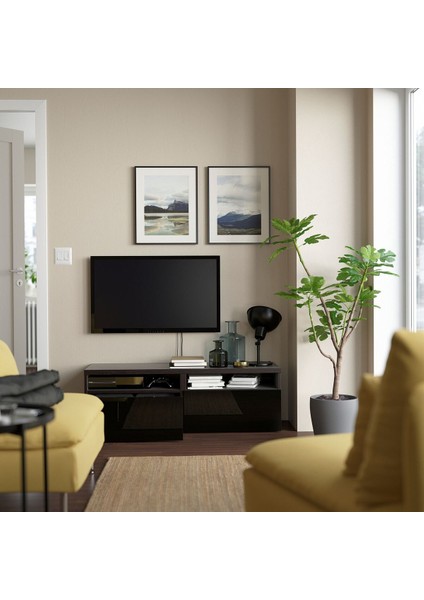 Tv Sehpası, Venge-Parlak Cila-Siyah, 120X42X39 Cm, Selsvıken, Çıt Çıt Raylı fiyatları