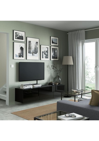 Tv Sehpası, Venge-Parlak Cila-Siyah, 180X42X38 Cm, Selsvıken modelleri