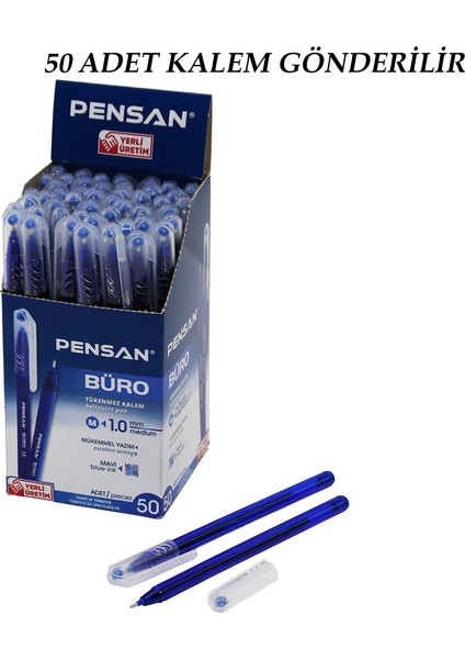 50 Adet Pensan Büro Mavi Tükenmez Kalem M-Medium - 1.0mm Uç (5224) fiyatları