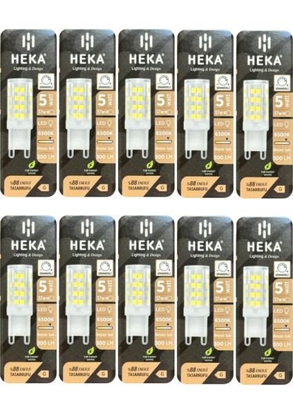 (10 Adet) Heka 5W (37W) 6500K (Beyaz Işık) G9 Duylu Dim Edilebilir LED Kapsül Ampul