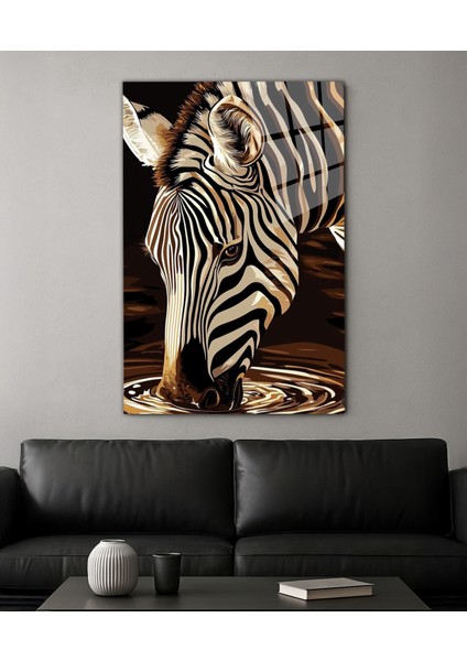 Siyah Beyaz Zebra Sanatı Cam Baskı Tablo Uv Baskı | Modern Ev Ofis Dekoru | Hayvan Temalı Duvar Posteri