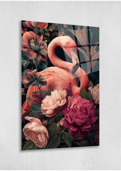 Flamingo ve Çiçek Desenli Cam Tablo – Zarif ve Renkli Tasarım, 4mm Temperli Cam, Salon ve Yatak Odası Duvar Süsü fiyatları