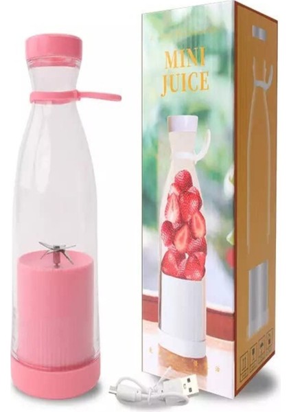 Pembe Mini Taşınabilir Blender 420ML, USB Şarj, Plastik Şişe, Smoothie ve Milkshake Için Uygun modelleri