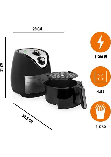 Çok Fonksiyonlu 1500W Airfryer, 4,5 Lt, Siyah, Hızlı ve Pratik Pişirme Keyfi fiyatları