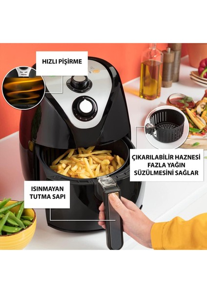 Çok Fonksiyonlu 1500W Airfryer, 4,5 Lt, Siyah, Hızlı ve Pratik Pişirme Keyfi