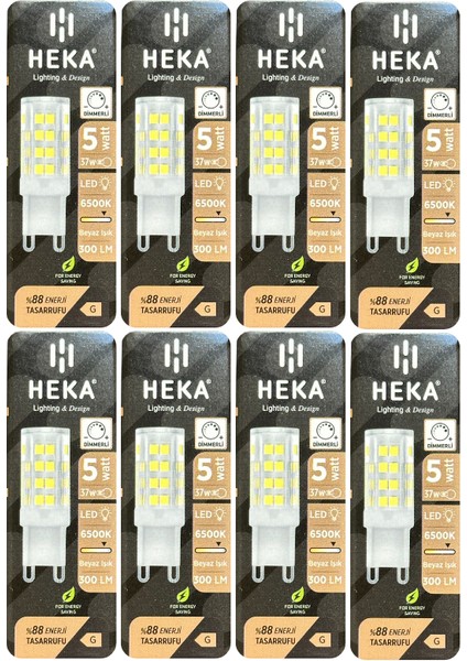 (8 Adet) Heka 5W (37W) 6500K (Beyaz Işık) G9 Duylu Dim Edilebilir LED Kapsül Ampul