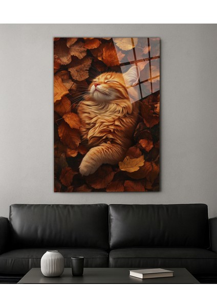 Çiçek Bahçesinde Uyuyan Kedi Cam Tablo – Sevimli ve Renkli Tasarım, 4mm Temperli Cam, Huzur Veren Duvar Süsü fiyatları