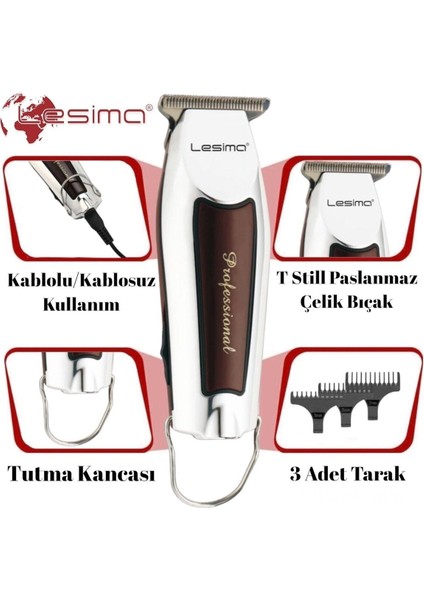 Gümüş Serisi T-Bıçak Ense Sakal Çizim ve Sıfırlama Makinesi, 2 Kademe