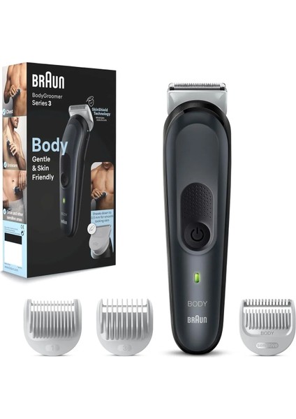 Cilt Dostu Body Groomer, Skinshield Teknolojisi, 80DK Çalışma, 3 Parça Siyah