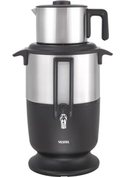 Gri Çelik Semaver, 4500 W, Demlikli, Şık ve Dayanıklı Tasarım