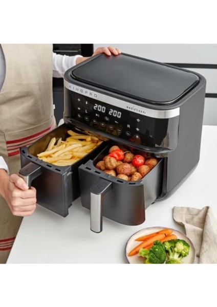 8 Lt Çift Hazneli Yağsız Airfryer Fritöz ve Cam Kettle Hediye Set fiyatları