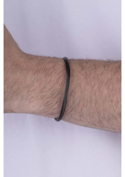 Örgü Model Siyah Çelik Erkek Kelepçe Bileklik fiyatları