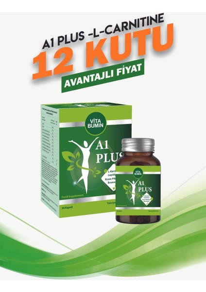 A1 Plus L-Carnitine Lepidium - Bitkisel 30 Kapsül 12 Adet