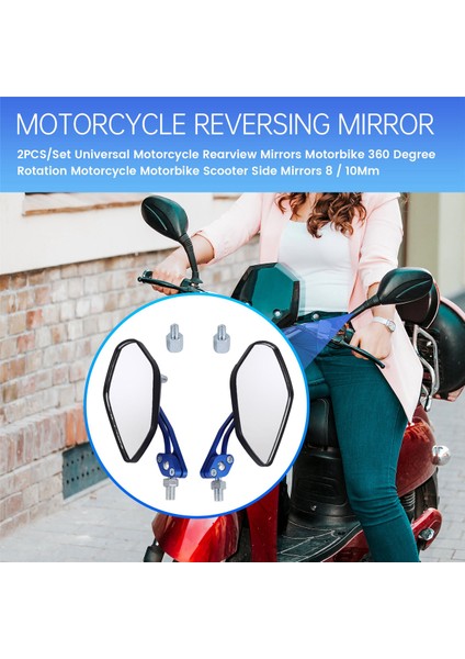 Adet/takım Evrensel Motosiklet Dikiz Aynaları Motosiklet 360 Derece Dönebilen Motosiklet Scooter Yan Aynalar 8/10 mm Siyah+Mavi (Yurt Dışından) fırsatları