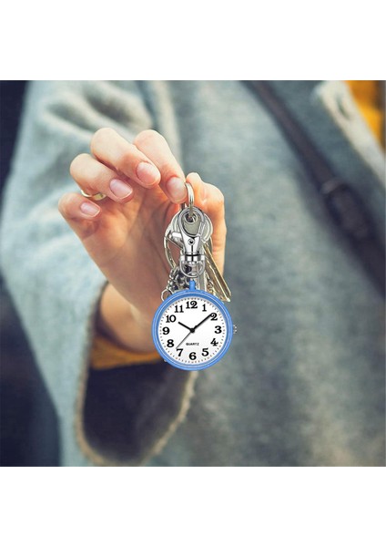 Hemşireler, Doktorlar ve Mavi+Beyaz Için Anahtar Tokalı Asılı Dijital Saatli Cep Saati Kuvars Klipsli Cep Saati (Yurt Dışından)