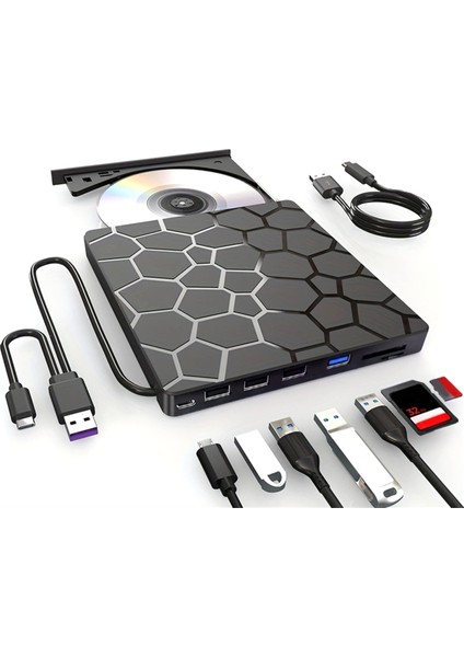 Harici DVD Rw Sürücü USB 3.0 Tip C 7'si 1 Arada Arayüz Ince DVD CD Yazıcı Yazıcı Okuyucu Oynatıcı Optik Sürücü Dizüstü Bilgisayar Için (Yurt Dışından) fırsatları