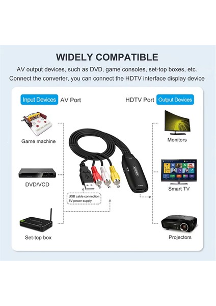1080P Av - HDMI Uyumlu Adaptör Dönüştürücü Rca Kablo Video Adaptörü Set Üstü Kutu Xbox Vhs Blu-Ray DVD Için (Yurt Dışından) fiyatları