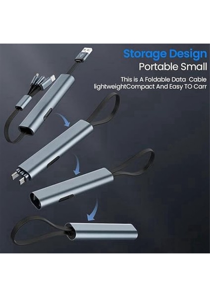 3'ü 1 Arada Hızlı Şarj Kablosu, Geri Çekilebilir Araç Şarj Cihazı, Iphone/android/tablet Için Katlanabilir Süper Hızlı Şarj Kablosu Gri (Yurt Dışından) fiyatları