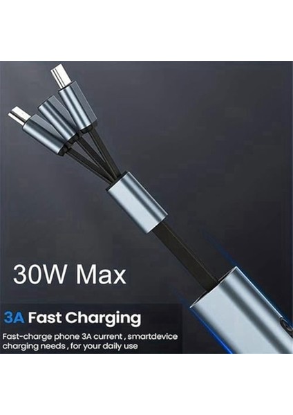 3'ü 1 Arada Hızlı Şarj Kablosu, Geri Çekilebilir Araç Şarj Cihazı, Iphone/android/tablet Için Katlanabilir Süper Hızlı Şarj Kablosu Gri (Yurt Dışından) modelleri