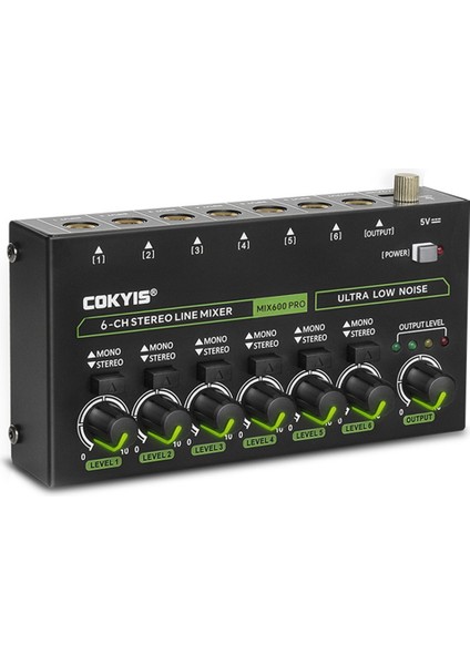 Cokyıs MIX600 Pro 6 Kanallı Stereo Hat Mikseri Rgb Aydınlatmalı Stüdyo ve Profesyonel Kullanım Için Yüksek Kaliteli Ses Ab Fişi (Yurt Dışından)