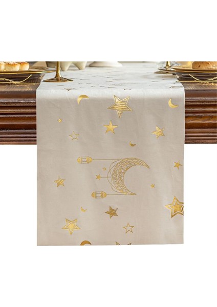 Ramazan Bayramı Masa Örtüsü Sıcak Damgalama Ay Feneri ve Yıldızlar Masa Örtüsü Kadife Masa Dekorasyonu Ev Için (Yurt Dışından)