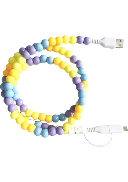 Taşınabilir Moda Boncuklu 2'si 1 Arada Veri Kablosu USB C Kablosu Çoklu Şarj Kablosu El Yapımı Renkli Inci Hızlı Şarj Kablosu, B (Yurt Dışından) fiyatları