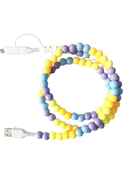 Taşınabilir Moda Boncuklu 2'si 1 Arada Veri Kablosu USB C Kablosu Çoklu Şarj Kablosu El Yapımı Renkli Inci Hızlı Şarj Kablosu, B (Yurt Dışından) modelleri