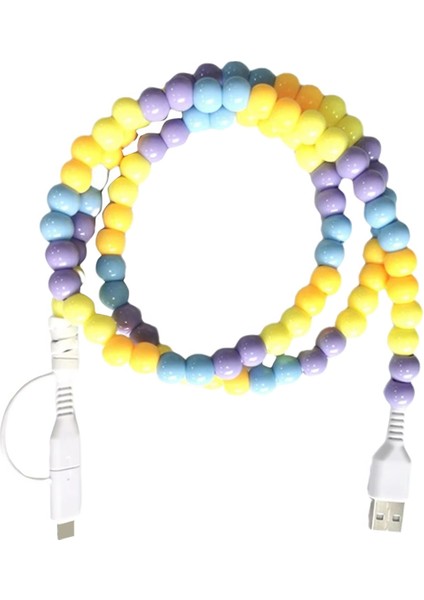 Taşınabilir Moda Boncuklu 2'si 1 Arada Veri Kablosu USB C Kablosu Çoklu Şarj Kablosu El Yapımı Renkli Inci Hızlı Şarj Kablosu, B (Yurt Dışından) fırsatları