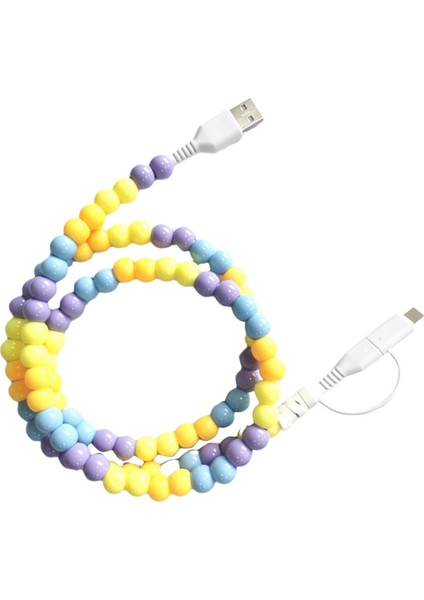 Taşınabilir Moda Boncuklu 2'si 1 Arada Veri Kablosu USB C Kablosu Çoklu Şarj Kablosu El Yapımı Renkli Inci Hızlı Şarj Kablosu, B (Yurt Dışından) indirimleri