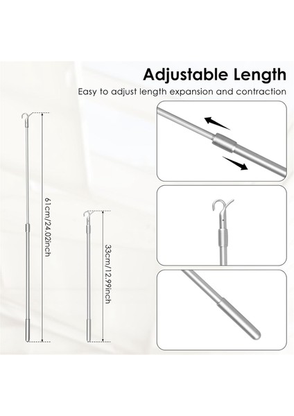 Kolay Çekilebilen Teleskopik Perde Eğme Çubuğu, 13-24 Inç Uzunlukta Ayarlanabilir Perde Çubuğu, Aşağı ve Yukarı Giysi Askısı Kancası Direği 2 Adet (Yurt Dışından) indirimleri