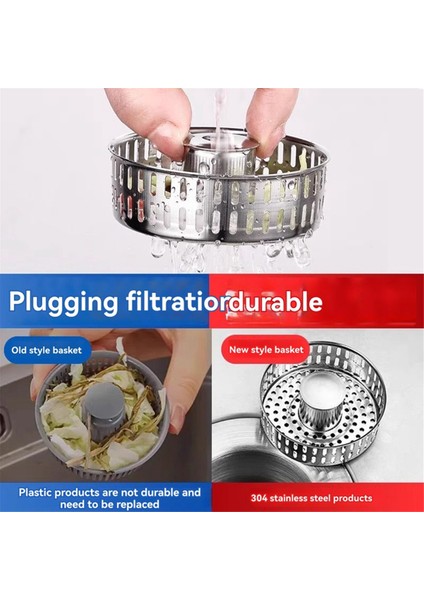 Mutfak Lavabo Gider Süzgeci 3'ü 1 Arada, 304 Paslanmaz Çelik Lavabo Tıkacı, Tıkanıklık Önleyici Lavabo Tıkacı Mutfak Gideri Mutfak (Yurt Dışından) fiyatları