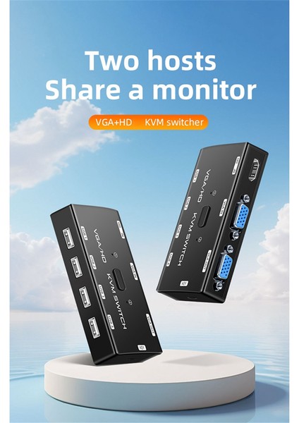 2 Ana Bilgisayar Paylaşımı, Fare, Klavye ve Monitör Için USB 2.0 Portlu Vga+Hdmı Uyumlu 1080P Kvm Anahtarı (Yurt Dışından)