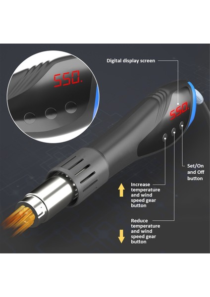 Handskıt 600W Elde Taşınabilir Sıcak Hava Kaynak Alet Seti, 7 Nozul, LCD Dijital Ekran - Abd Fişi Lehimleme Için Termal Üfleyici (Yurt Dışından) fiyatları