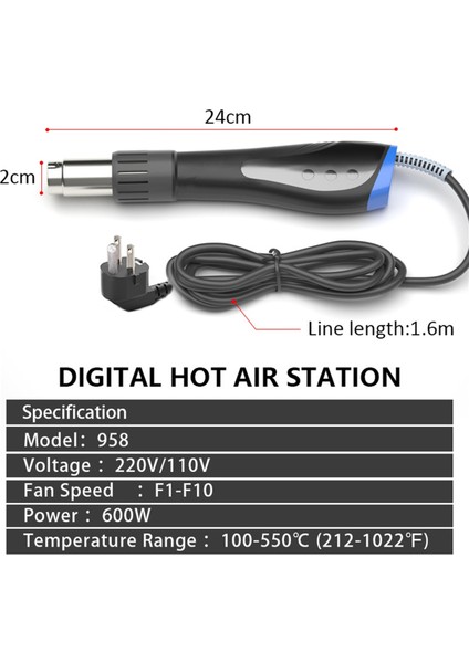 Handskıt 600W Elde Taşınabilir Sıcak Hava Kaynak Alet Seti, 7 Nozul, LCD Dijital Ekran - Abd Fişi Lehimleme Için Termal Üfleyici (Yurt Dışından) indirimleri