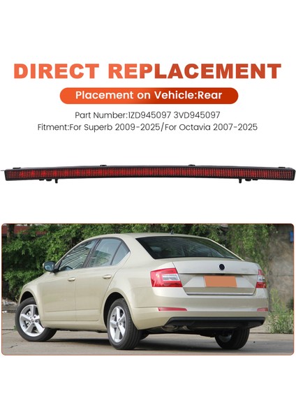 Skoda Octavia Superb Araba Yüksek Monteli Fren Lambası Arka Lambası 1ZD945097 3VD945097 (Yurt Dışından) fırsatları
