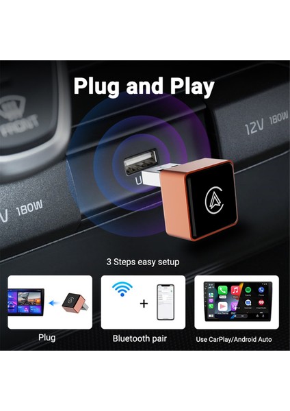 Kablosuz Carplay Adaptörü Android Auto Kablosuz Akıllı Dongle 2'si 1 Arada Akıllı Taşınabilir Araç Bağlantı Kutusu Altın (Yurt Dışından) indirimleri